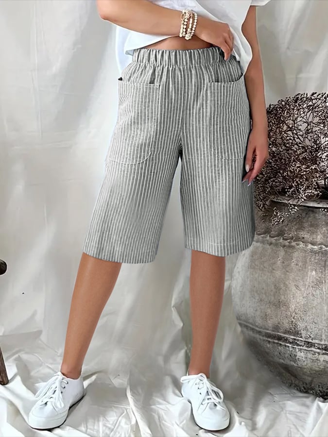 Retro Art Stripe Jacquard Loose Casual Cropped Pants