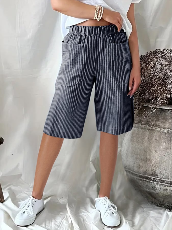 Retro Art Stripe Jacquard Loose Casual Cropped Pants