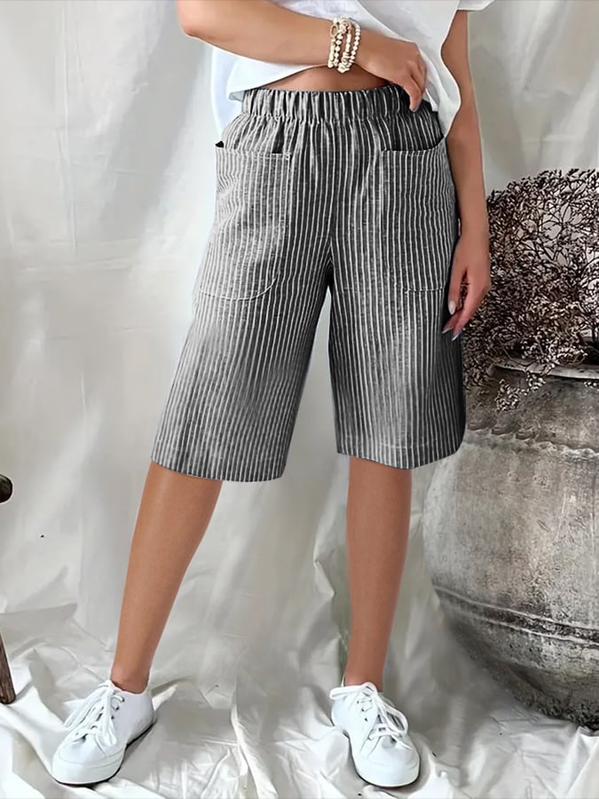 Retro Art Stripe Jacquard Loose Casual Cropped Pants
