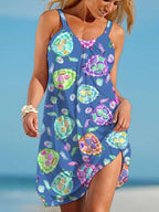 Vacation Watercolor Sea Turtle Print Slip Dress