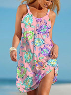 Vacation Watercolor Sea Turtle Print Slip Dress