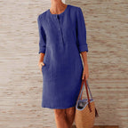 Spring NEW round Neck Solid Color Long Sleeve Dress