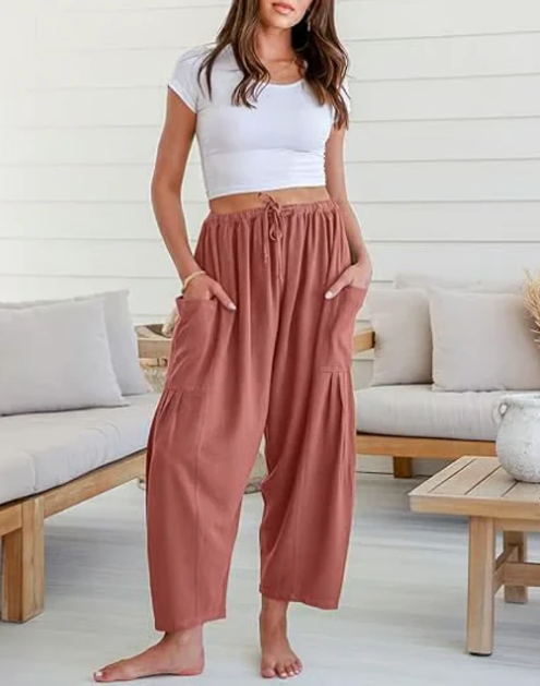 Womens Linen Wide Leg Pants