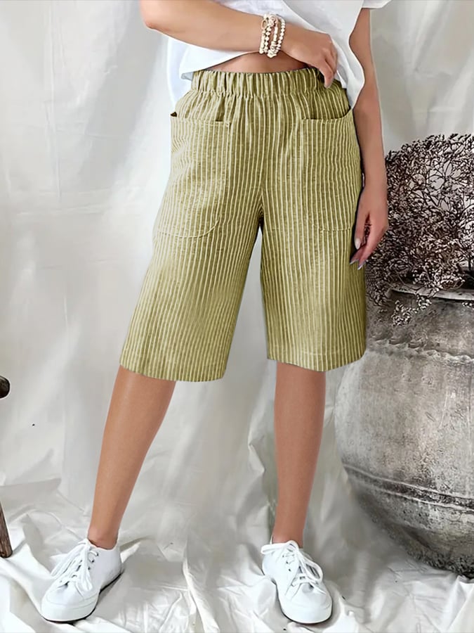 Retro Art Stripe Jacquard Loose Casual Cropped Pants