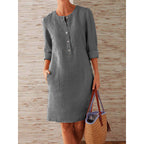 Spring NEW round Neck Solid Color Long Sleeve Dress