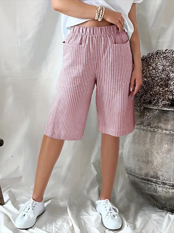 Retro Art Stripe Jacquard Loose Casual Cropped Pants