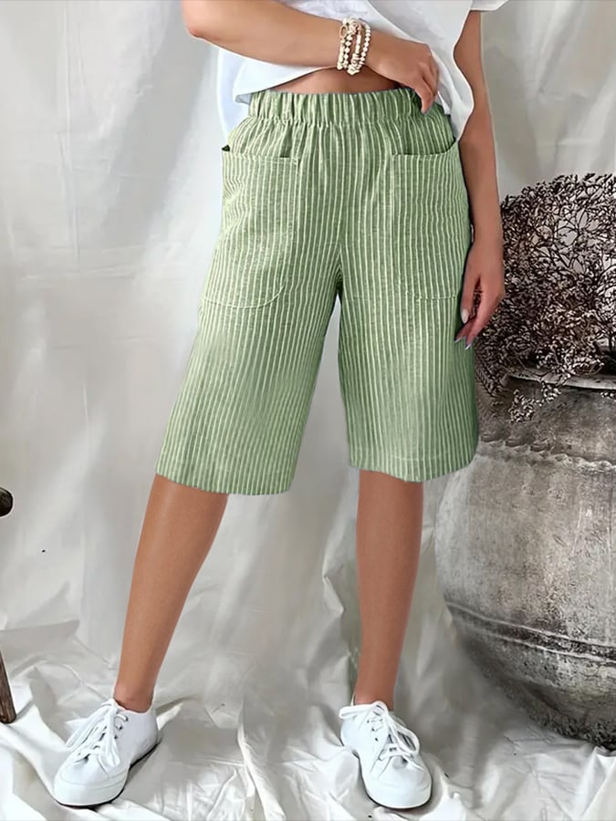Retro Art Stripe Jacquard Loose Casual Cropped Pants
